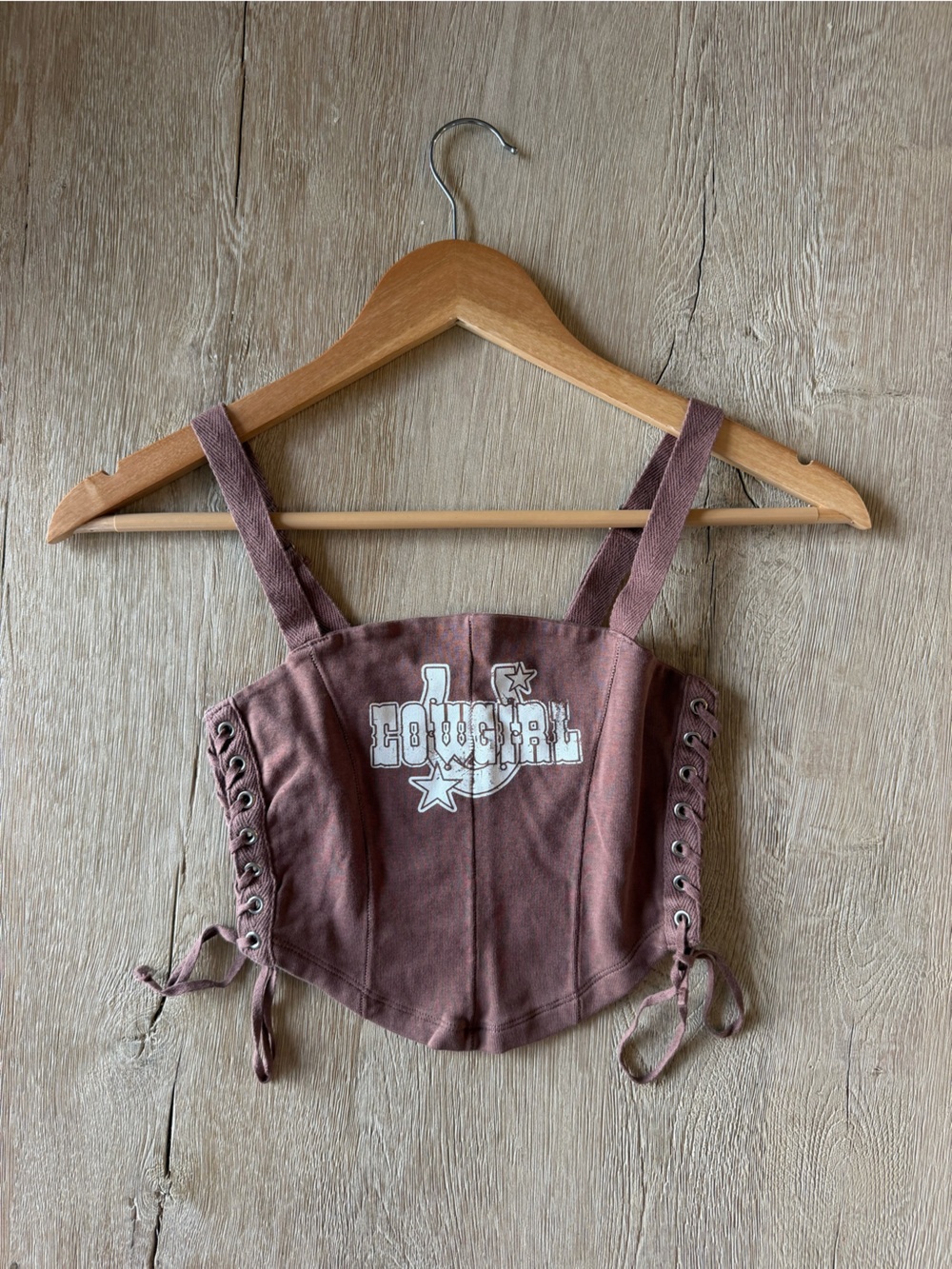 Garage Mauve Lace-Up Cowgirl Graphic Crop Top